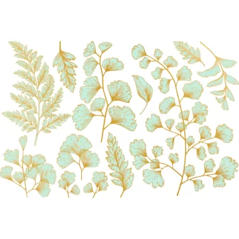 Sır Üstü Altın Dekal Teal Leaf - 10 x 15 cm